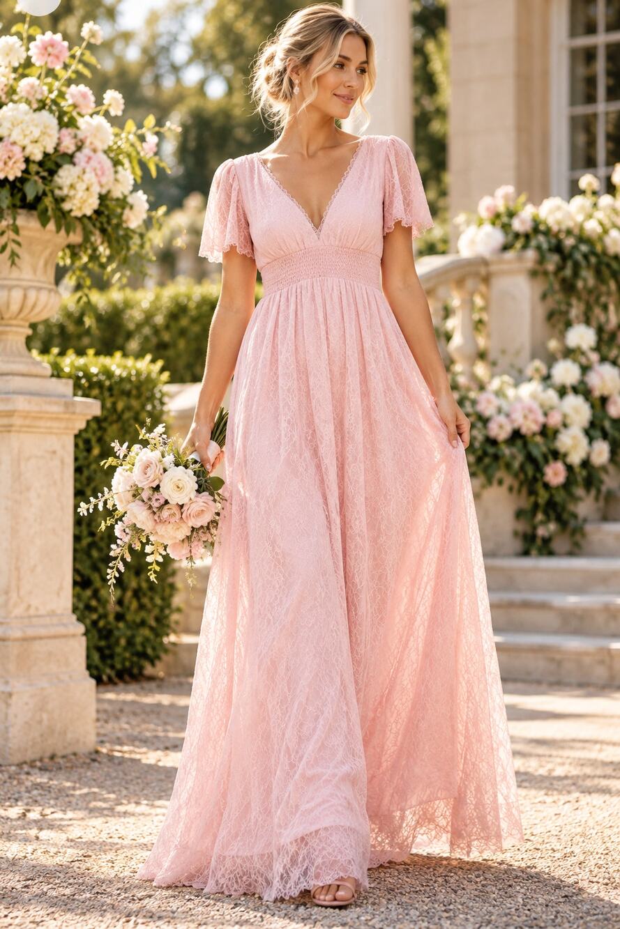 Alice + Olivia Charlsie Lace Maxi Dress Pink Paris Hilton Bridesmaid NWT size 4